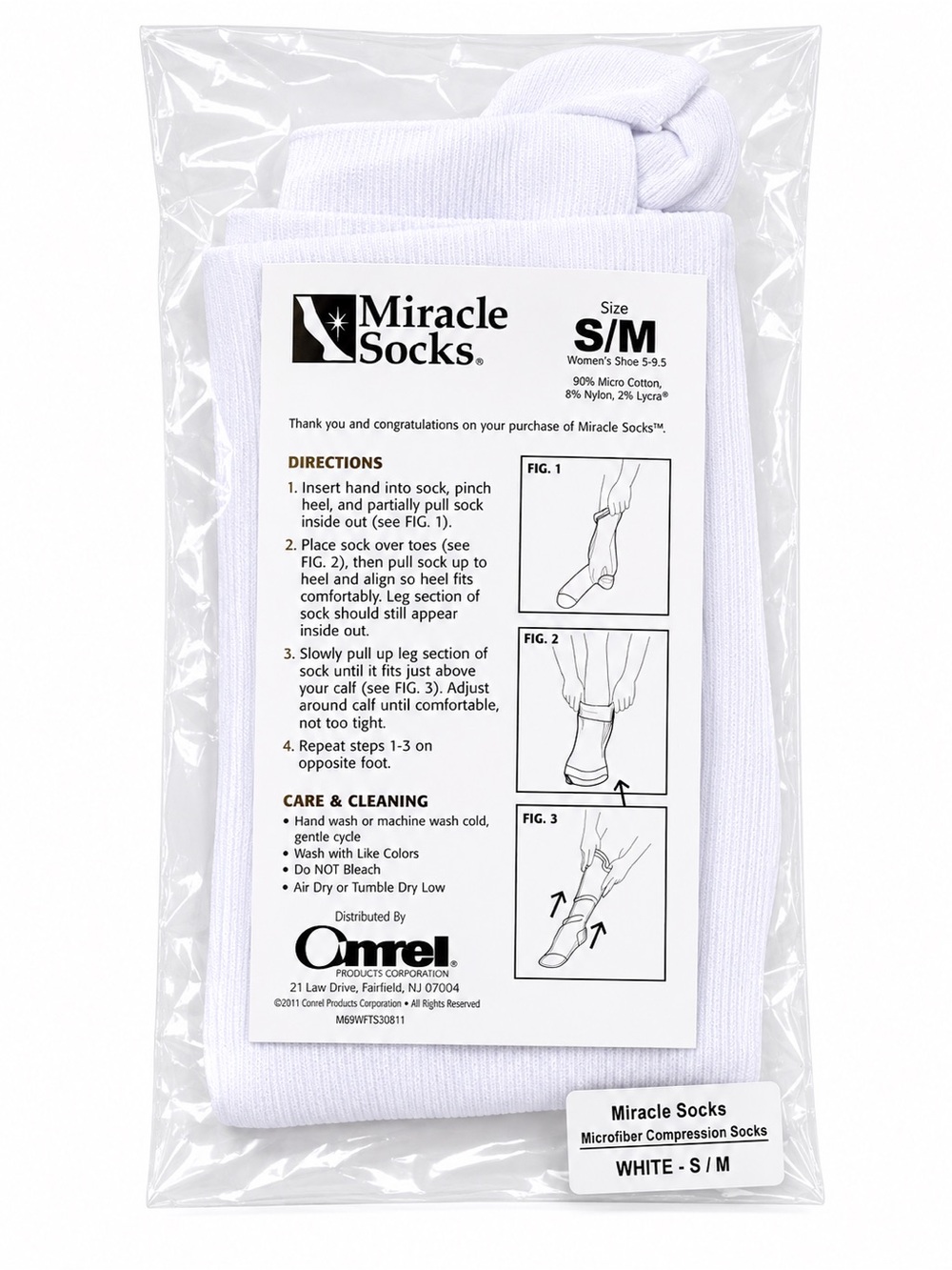Miracle Socks White Microfiber Compression Socks - Unisex S/M
